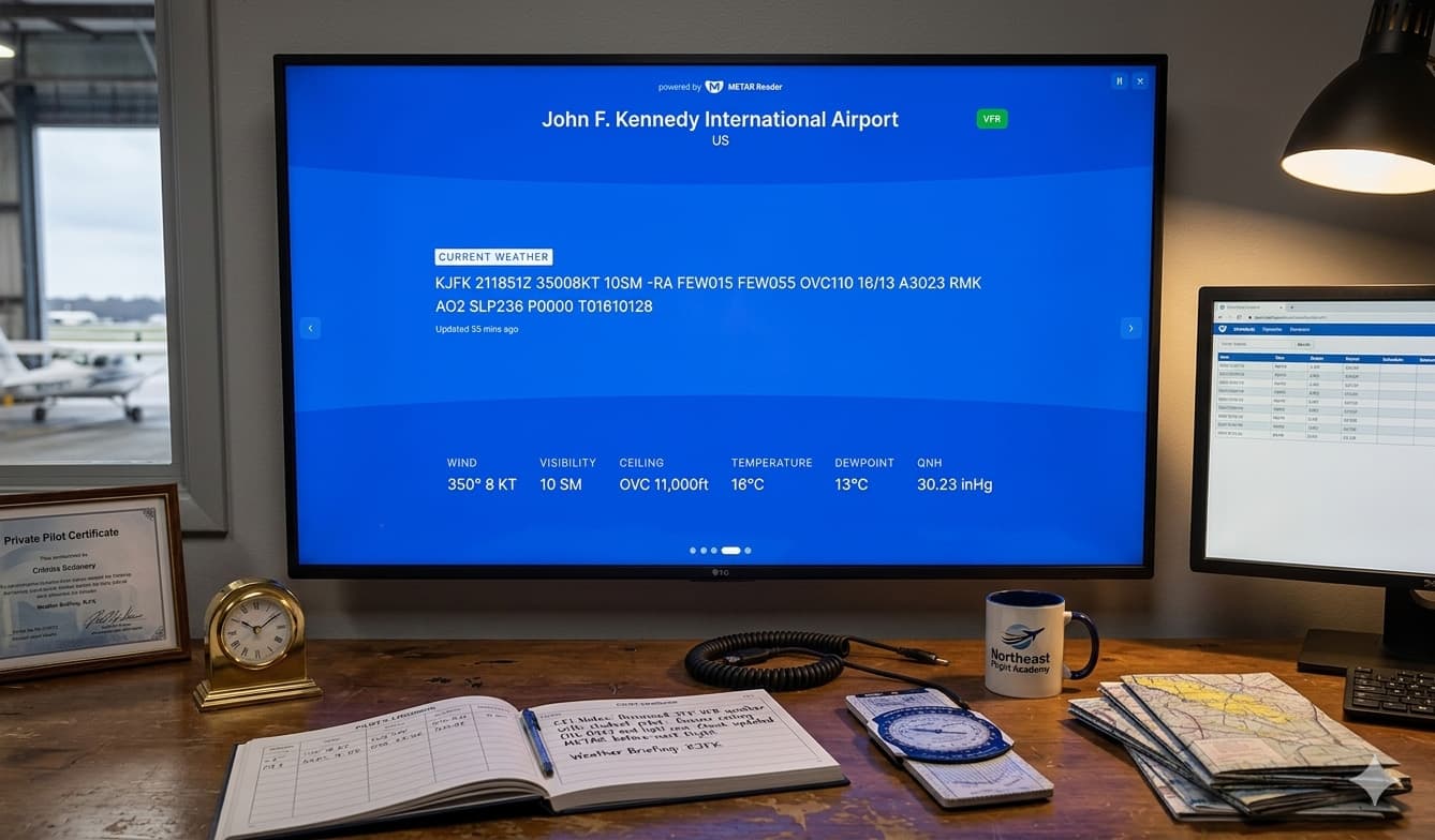 METAR Reader TV wall mode showing an alternate board layout of live station weather tiles